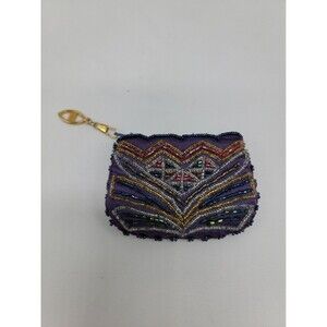 Vintage Beaded Silk Coin Purse Multicolored 3.5x2.5